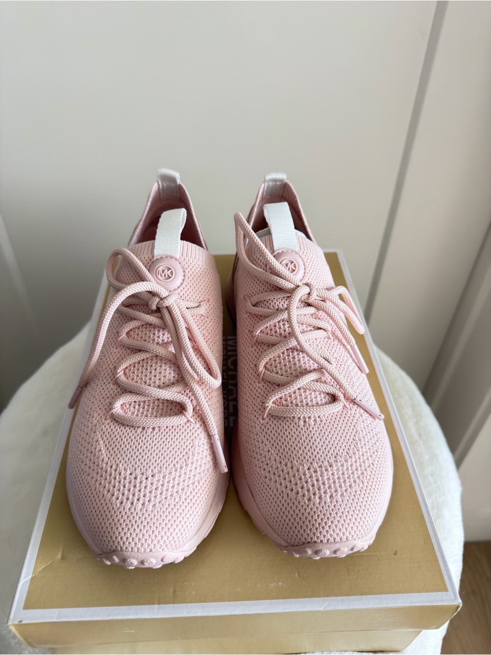 Michael Kors Pink Knit Lace-Up Slip-On Sneakers